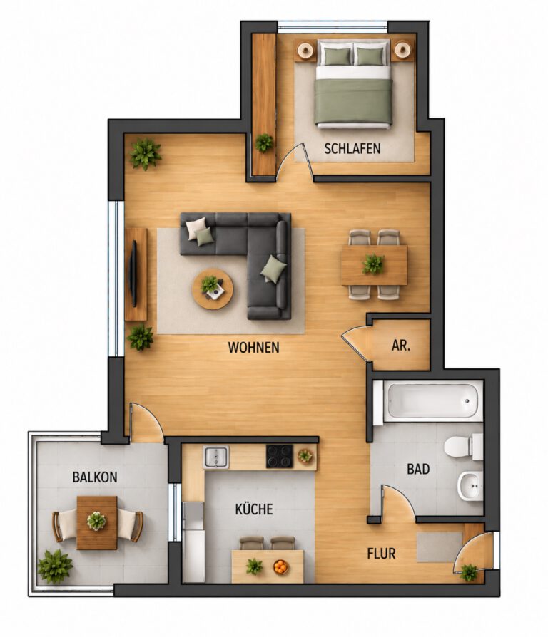 Grundriss 2-Zimmer-Wohnung im 2. Obergeschoss in Spaichingen