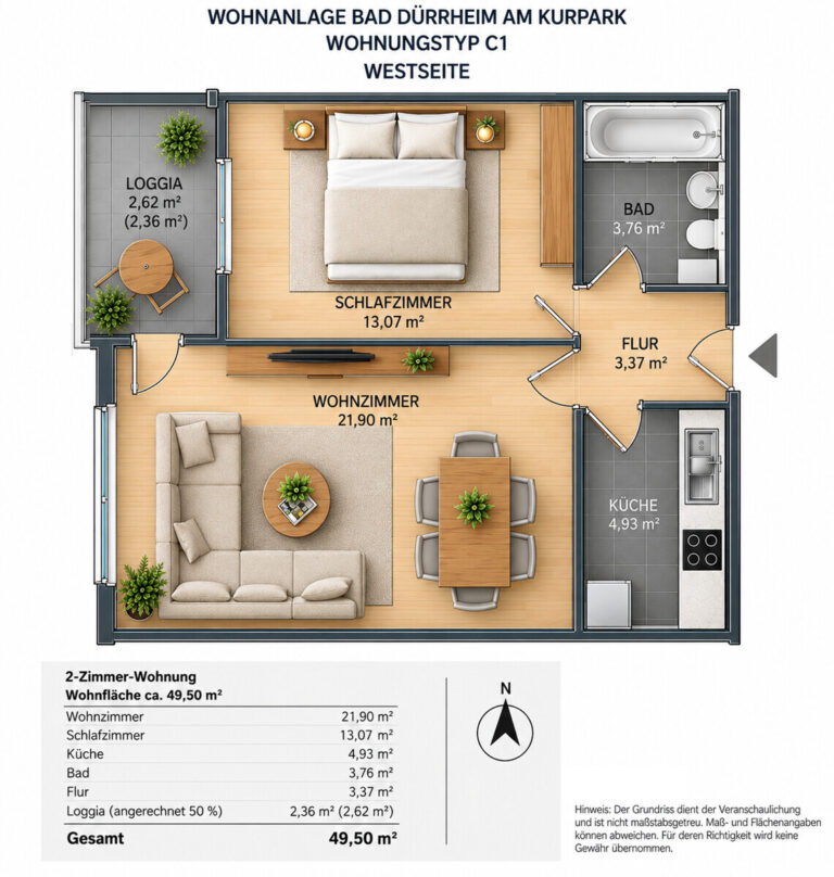 Grundriss Gepflegte 2-Zimmer-Wohnung mit Westbalkon, Aufzug und Stellplatz in Bad Dürrheim