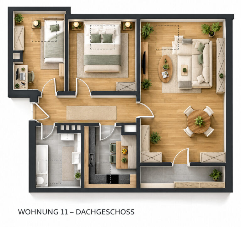 Grundriss Vermietete 3-Zimmer-Dachgeschosswohnung in Mannheim-Waldhof – solide Kapitalanlage